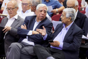 (from left) Among the audience were former Supreme Court Judge Kan Ting Chiu; Mr Sat Pal Khattar, founding partner of Khattar Wong & Partners, today known as Withers KhattarWong; and Mr TPB Menon, a veteran lawyer
