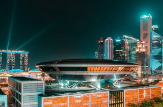 The Singapore Supreme Court and city skyline at night