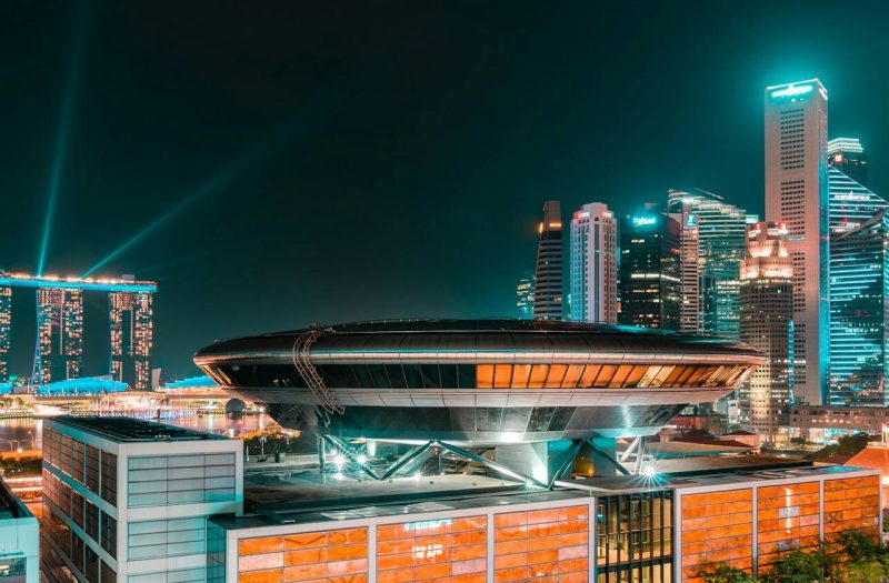 The Singapore Supreme Court and city skyline at night